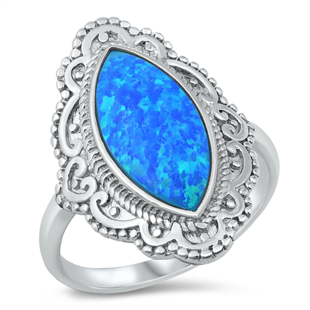 Blue Lab Opal Filigree Swirl Frame Ring New .925 Sterling Silver Band Sizes 5-10