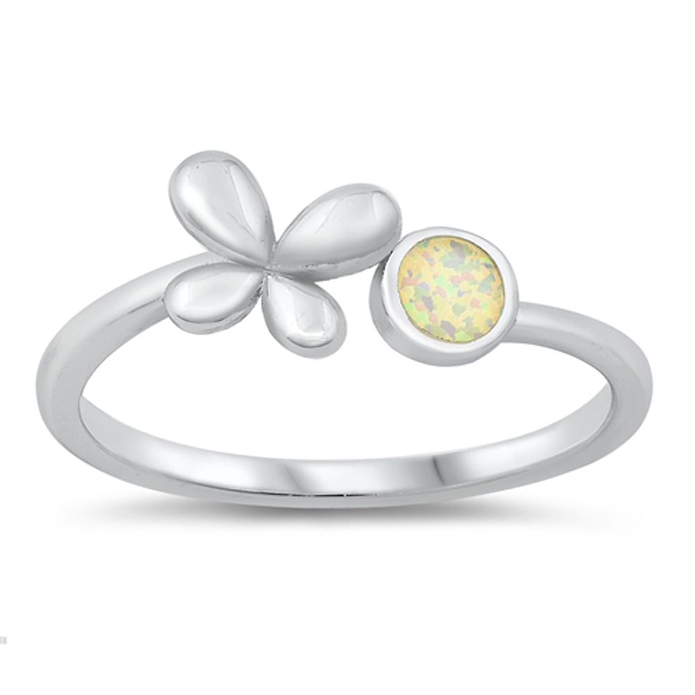 White Lab Opal Bubble Butterfly Animal Ring .925 Sterling Silver Sizes 5-10