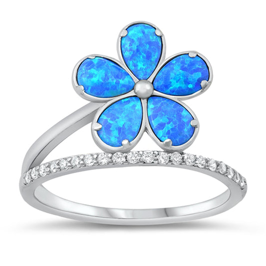 White CZ Blue Lab Opal Cute Flower Ring New .925 Sterling Silver Band Sizes 5-10