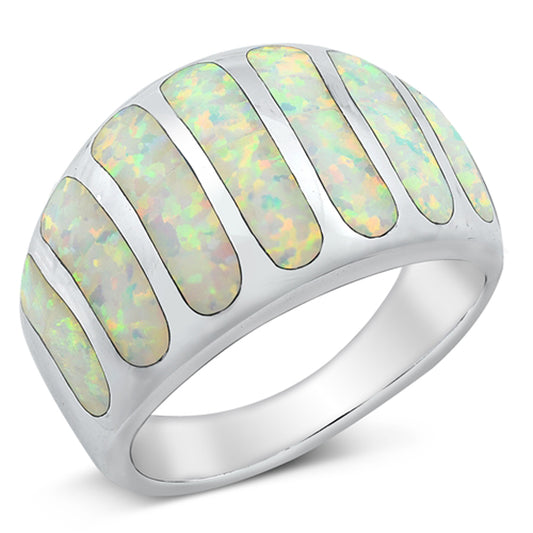White Lab Opal Seashell Style Ring New .925 Sterling Silver Band Sizes 7-12