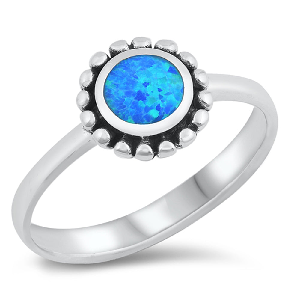 Blue Lab Opal Boho Bali Sun Flower Ring New .925 Sterling Silver Band Sizes 5-10