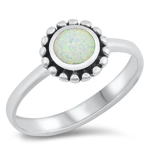 White Lab Opal Bali Bead Sun Flower Ring New .925 Sterling Silver Sizes 5-10