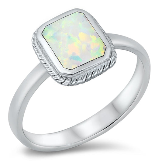 White Lab Opal Simple Classic Rope Ring New .925 Sterling Silver Band Sizes 5-10