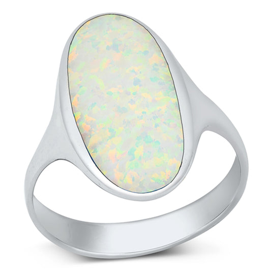 White Lab Opal Chunky Statement Ring New .925 Sterling Silver Band Sizes 6-13
