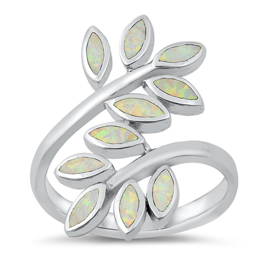 White Lab Opal Nature Plant Love Ring New .925 Sterling Silver Band Sizes 5-10