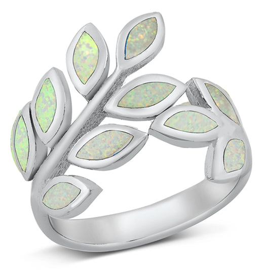 White Lab Opal Plant Leaf Wrap Ring New .925 Sterling Silver Band Sizes 5-10