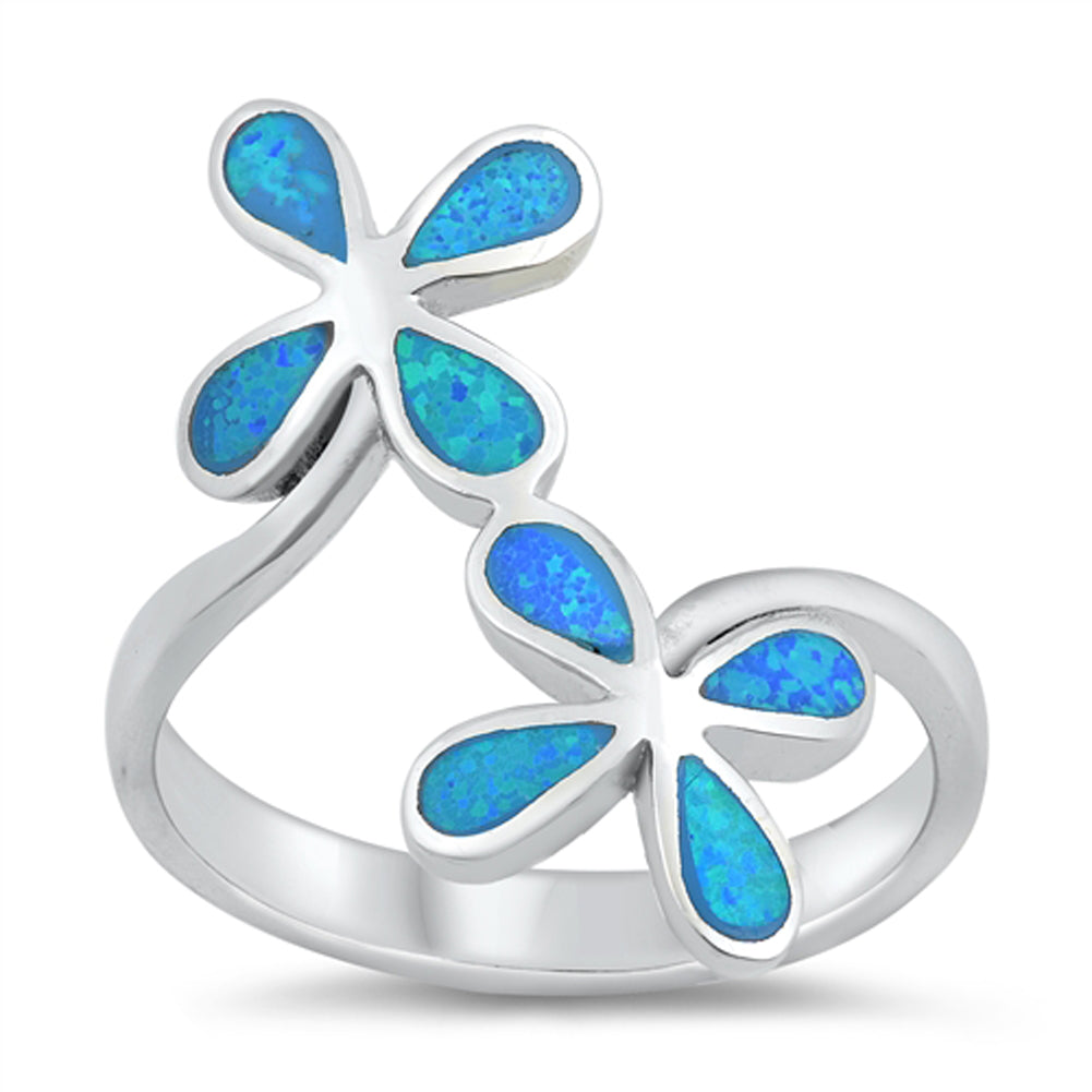Blue Lab Opal Double Flower Wrap Ring New .925 Sterling Silver Band Sizes 5-10