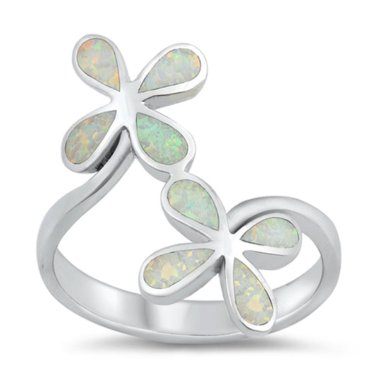 White Lab Opal Cute Flower Wrap Ring New .925 Sterling Silver Band Sizes 5-10