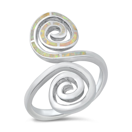 White Lab Opal Spiral Wrap Bali Ring New .925 Sterling Silver Band Sizes 5-10