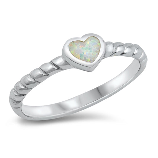 White Lab Opal Promise Heart Fashion Ring New .925 Sterling Silver Sizes 5-10