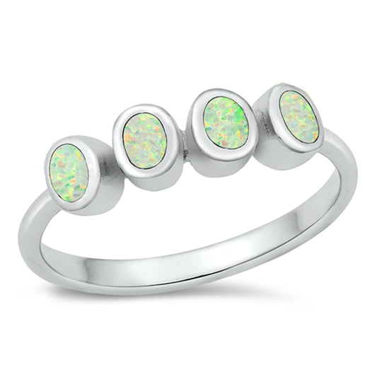 White Lab Opal Simple Cute Ring New .925 Sterling Silver Band Sizes 5-10