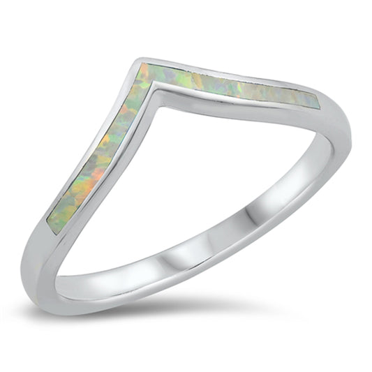White Lab Opal Minimalist Chevron Ring New .925 Sterling Silver Band Sizes 5-10