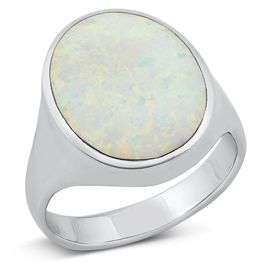 White Lab Opal Statement Ring .925 Sterling Silver Band Sizes 6-12