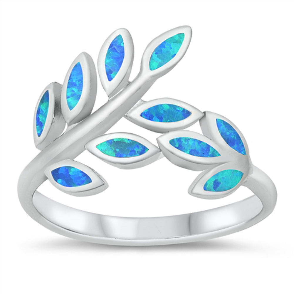 Blue Lab Opal Branch Wrap Leaf Ring New .925 Sterling Silver Band Sizes 5-10