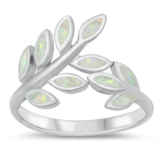 White Lab Opal Branch Wrap Leaf Ring New .925 Sterling Silver Band Sizes 5-10