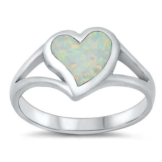 White Lab Opal Love Heart Promise Ring New .925 Sterling Silver Band Sizes 5-10
