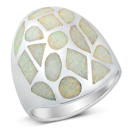 White Lab Opal Unique Shapes Ring New .925 Sterling Silver Band Sizes 5-10
