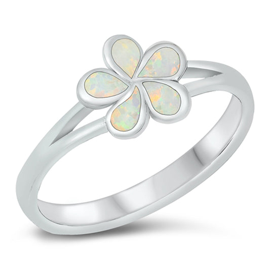 White Lab Opal Plumeria Flower Ring New .925 Sterling Silver Band Sizes 5-10