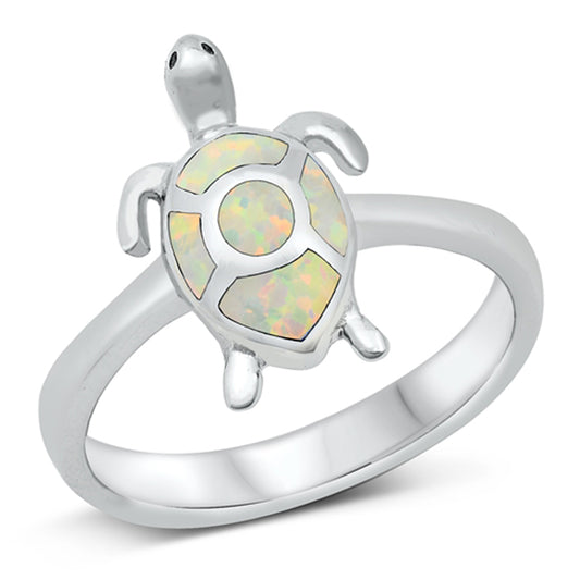 White Lab Opal Turtle Animal Ring New .925 Sterling Silver Band Sizes 5-10