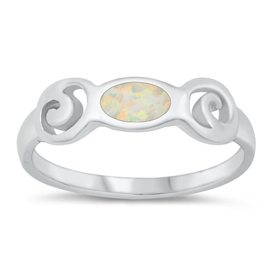 White Lab Opal Filigree Wave Cutout Ring .925 Sterling Silver Band Sizes 5-10