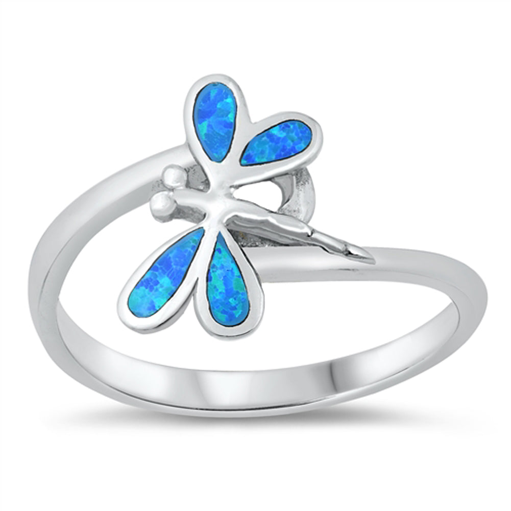 Blue Lab Opal Dragonfly Garden Ring Bug .925 Sterling Silver Band Sizes 5-10
