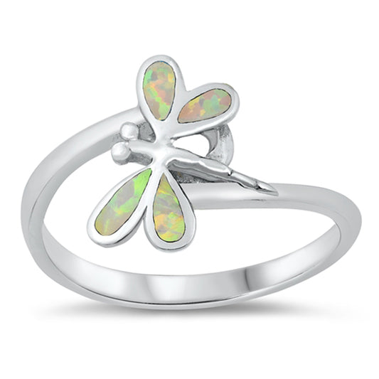 White Lab Opal Dragonfly Ring New .925 Sterling Silver Band Sizes 5-10