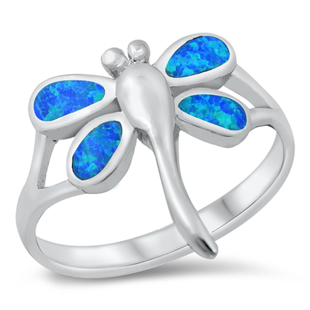 Blue Lab Opal Cute Dragonfly Bug Ring New .925 Sterling Silver Sizes 5-10