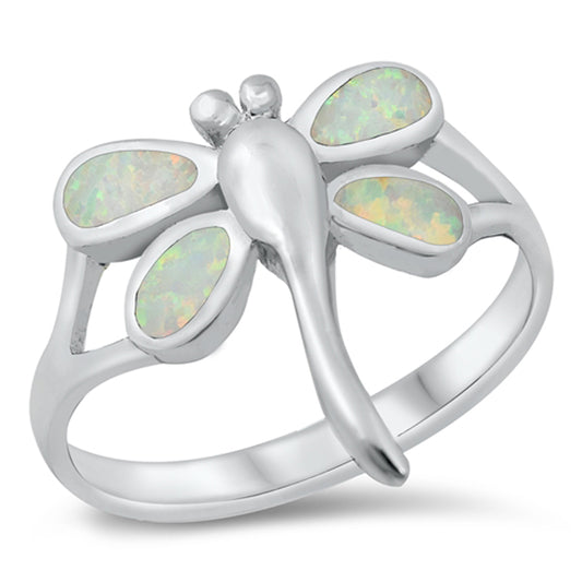 White Lab Opal Dragonfly Bug Ring New .925 Sterling Silver Band Sizes 5-10