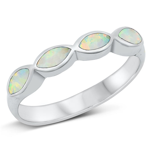 White Lab Opal Simple Promise Ring New .925 Sterling Silver Band Sizes 5-10