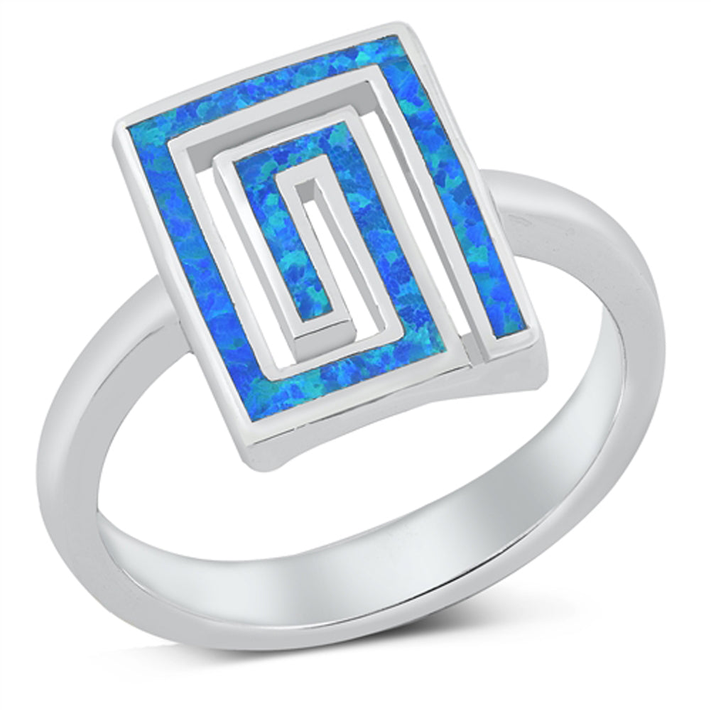 Blue Lab Opal Greek Key Maze Ring New .925 Sterling Silver Band Sizes 5-10