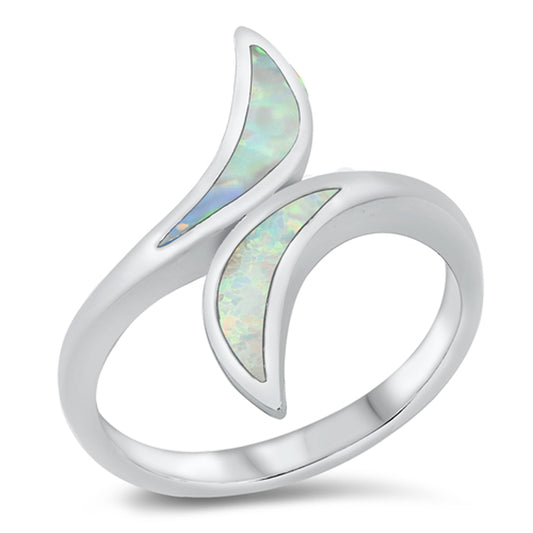 White Lab Opal Crescent Moon Wrap Ring New .925 Sterling Silver Band Sizes 5-10