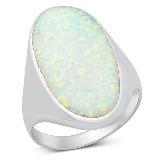 White Lab Opal Chunky Statement Ring New .925 Sterling Silver Band Sizes 7-13