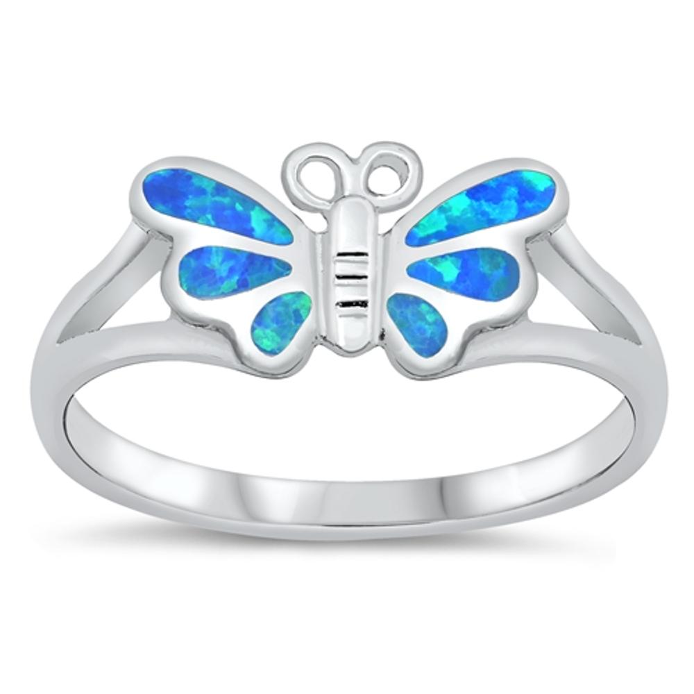 Blue Lab Opal Cute Butterfly Animal Ring .925 Sterling Silver Band Sizes 5-10