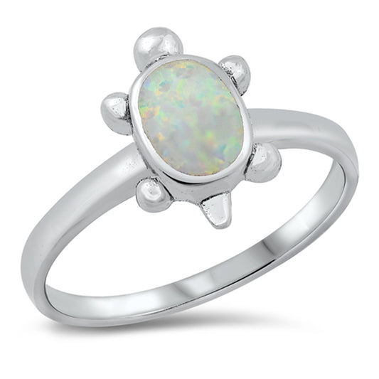 White Lab Opal Cute Turtle Animal Ring .925 Sterling Silver Sizes 5-10