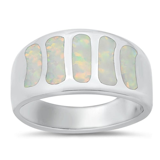 White Lab Opal Modern Mosaic Ring New .925 Sterling Silver Band Sizes 7-12