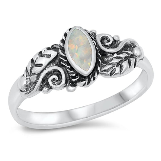 White Lab Opal Victorian Nature Leaf Ring .925 Sterling Silver Band Sizes 5-10