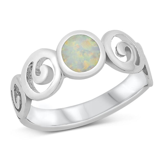 White Lab Opal Filigree Swirl Moon Ring New .925 Sterling Silver Band Sizes 5-10