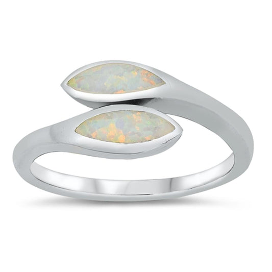 White Lab Opal Cute Leaf Wrap Ring New .925 Sterling Silver Band Sizes 5-10