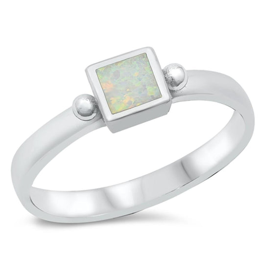 White Lab Opal Classic Simple Promise Ring .925 Sterling Silver Band Sizes 5-10
