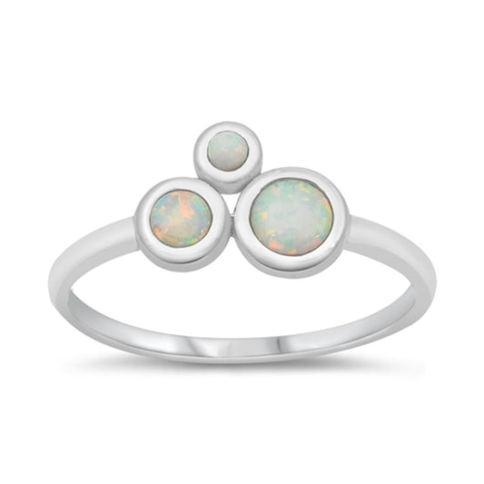 White Lab Opal Mosaic Modern Bubble Ring .925 Sterling Silver Band Sizes 4-10