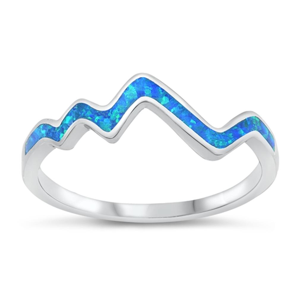 Modern Mountain Blue Lab Opal Range Ring .925 Sterling Silver Band Sizes 4-10