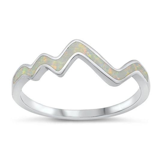 White Lab Opal Heart Beat Modern Ring New .925 Sterling Silver Band Sizes 4-10