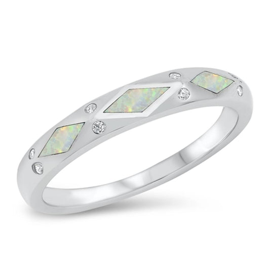 White Lab Opal Mosaic Modern Promise Ring .925 Sterling Silver Band Sizes 4-10