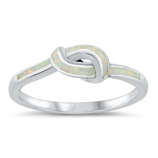 White Lab Opal Super Love Knot Promise Ring .925 Sterling Silver Band Sizes 4-10