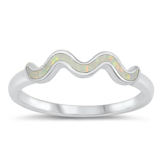 Wavy Minimalist White Lab Opal Ring New .925 Sterling Silver Band Sizes 4-10