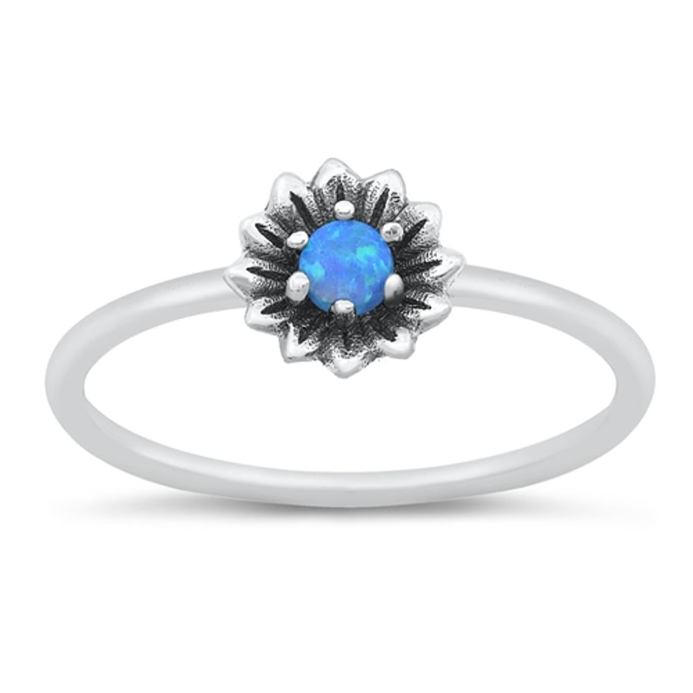 Blue Lab Opal Promise Simple Flower Ring .925 Sterling Silver Band Sizes 5-10
