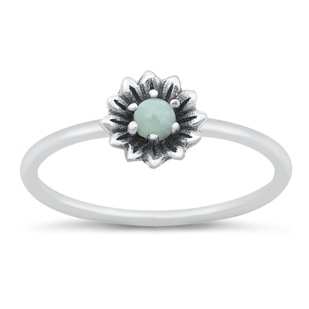 Larimar Fashion Flower Simple Love Ring New .925 Sterling Silver Band Sizes 5-10