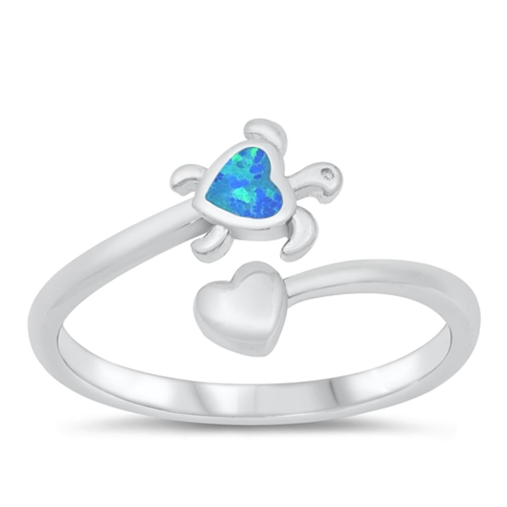 Blue Lab Opal Heart Turtle Spoon Ring New .925 Sterling Silver Band Sizes 5-10