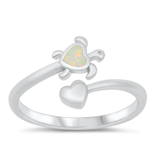 White Lab Opal Cute Spoon Turtle Love Ring .925 Sterling Silver Band Sizes 5-10