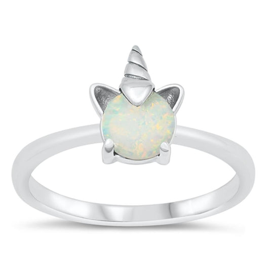White Lab Opal Unicorn Fashion Ring New .925 Sterling Silver Band Sizes 5-10